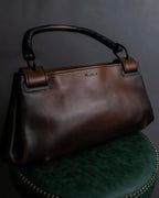 "GUCCI" Horizontally shaped cord-wrapped handle leather bag