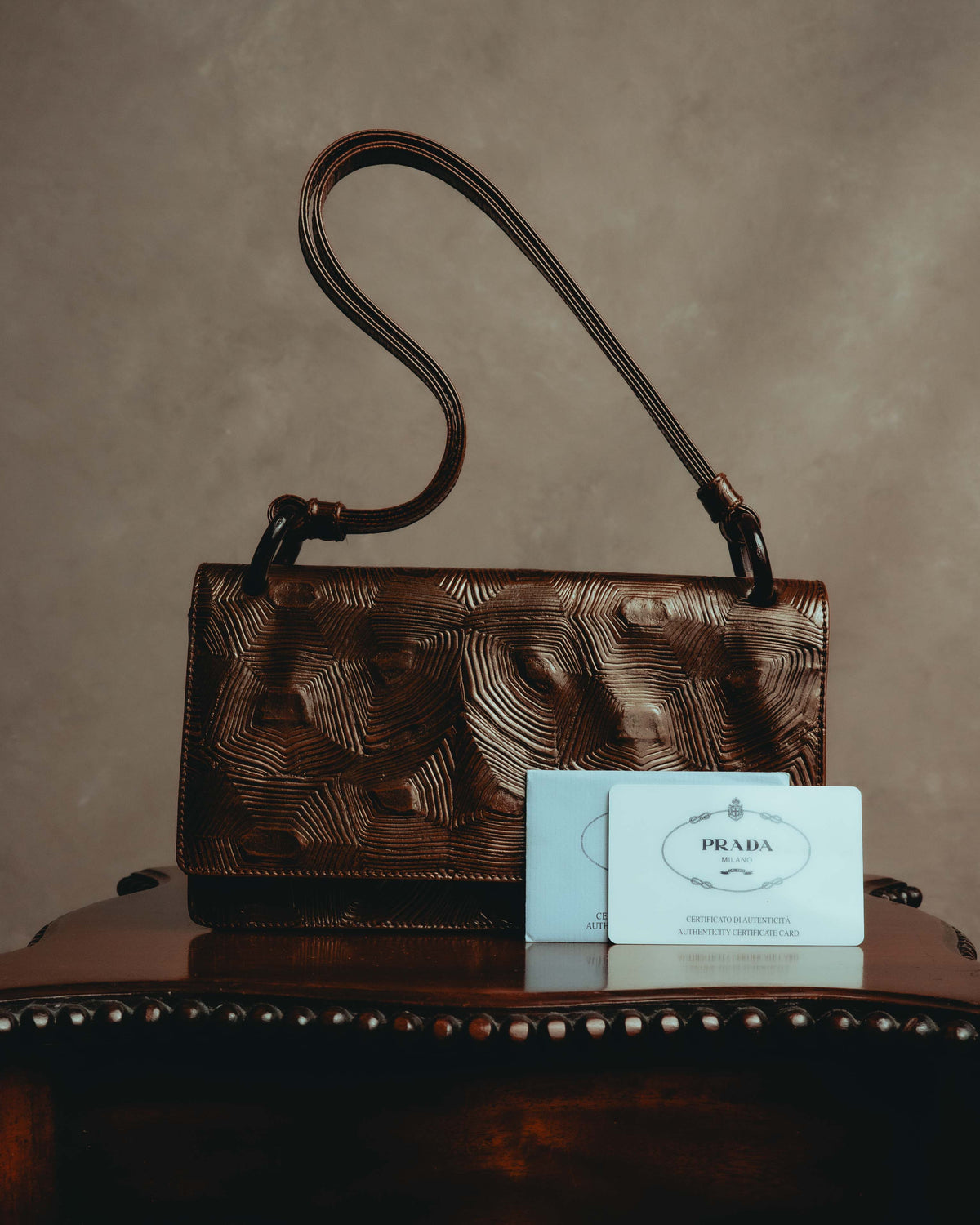 "PRADA" 90's Sculptural embossed leather shoulder bag