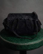 “Salvatore Ferragamo” 80’s-90’s Suede shirred ribbon shoulder bag