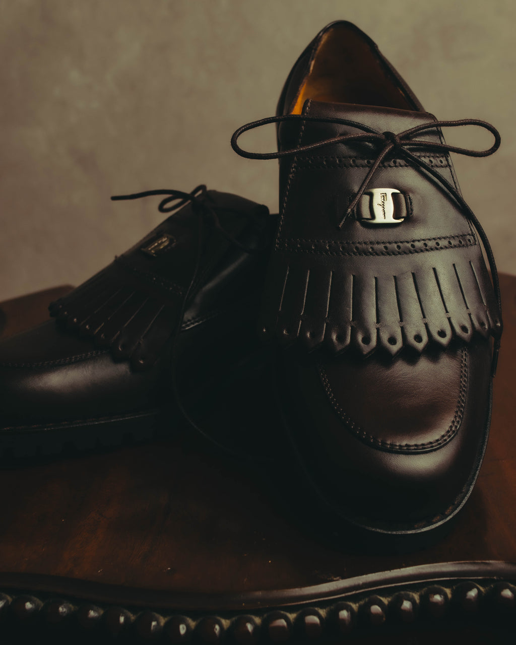 "Salvatore Ferragamo" 90's-00's Kiltie fringe leather derby shoes