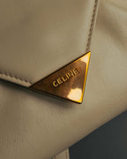"CELINE" 80's-90's Vintage triangle flap gather leather shoulder bag