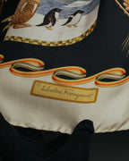 "Salvatore Ferragamo" 90's-00's Vintage arctic fauna and scrolling ribbon silk scarf
