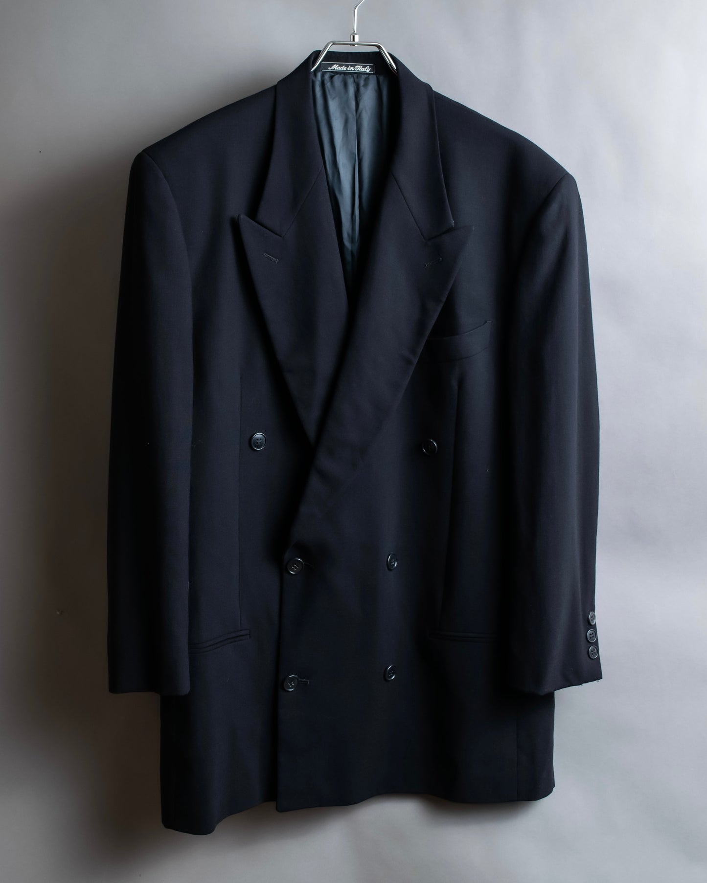 "EMPORIO ARMANI"  Peak lapel double breasted tailored jacket & 2  pleat wide slacks set up