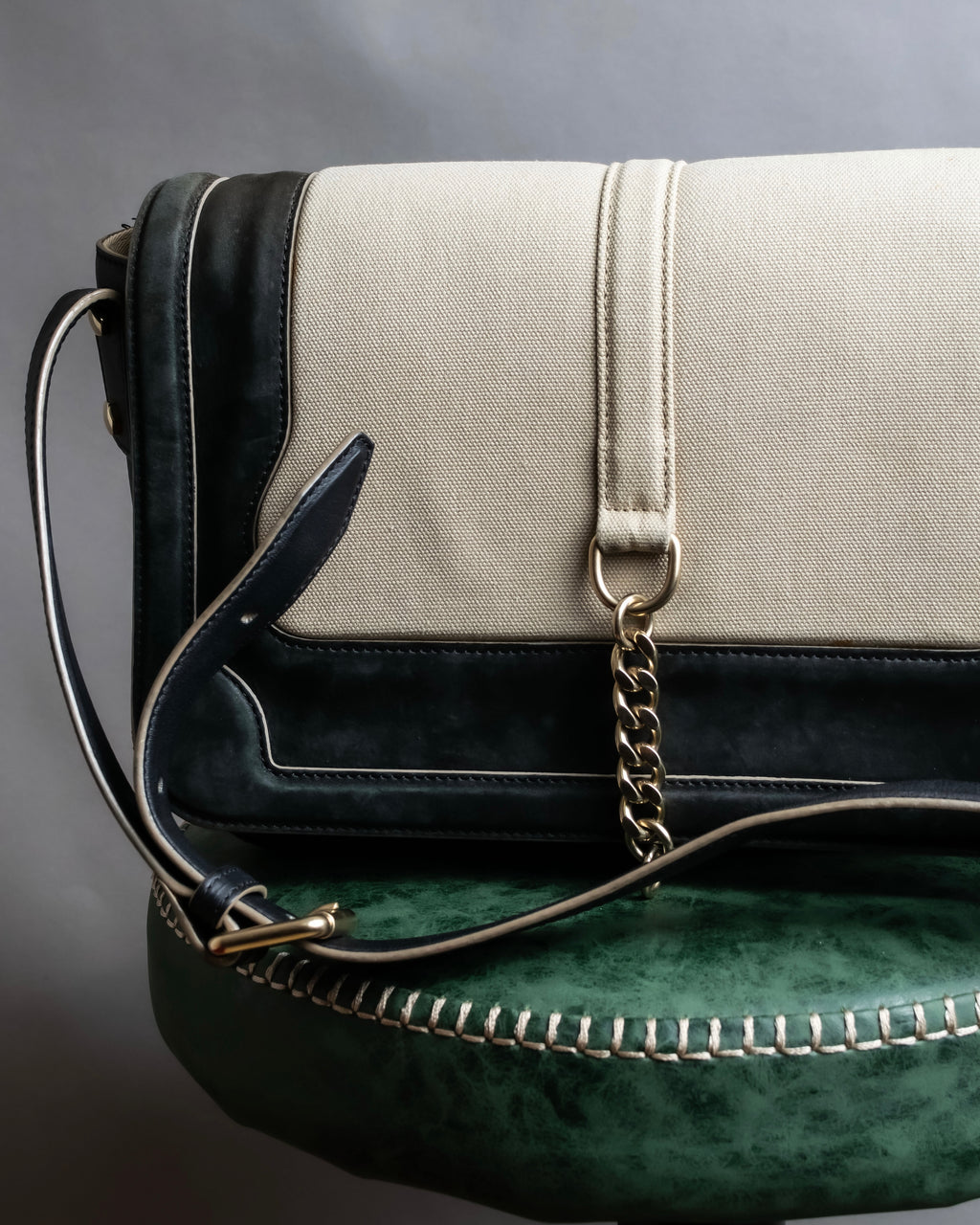 "Chloe" Leather &amp; canvas combination design chain crossbody bag