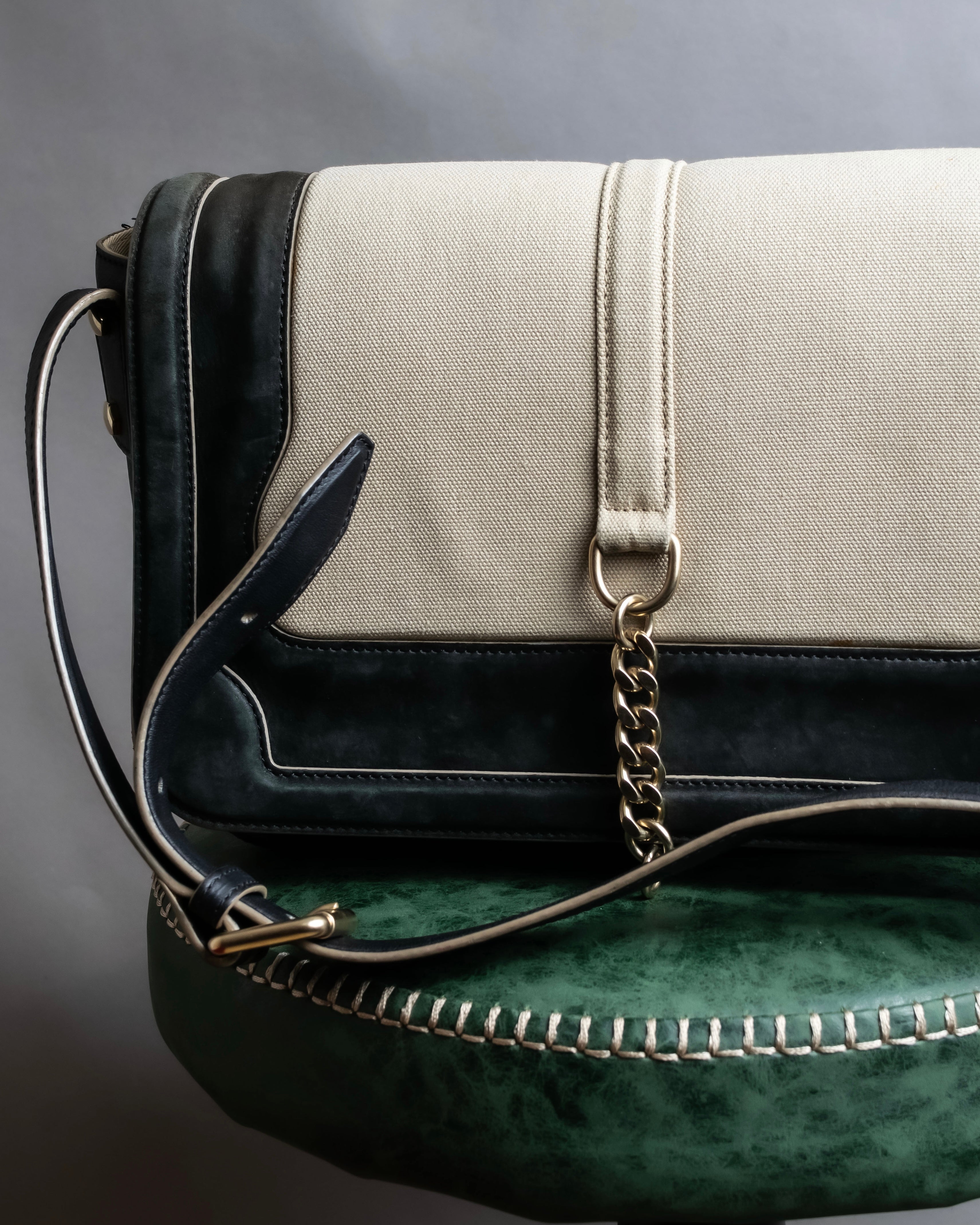 "Chloe" Leather &amp; canvas combination design chain crossbody bag