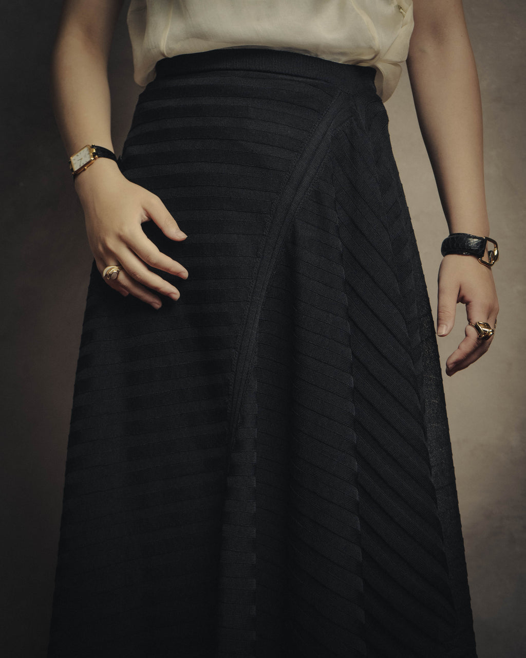 -SPECIAL- “Christian Dior“ 00’s-10’s Sheer ribbed asymmetric long skirt