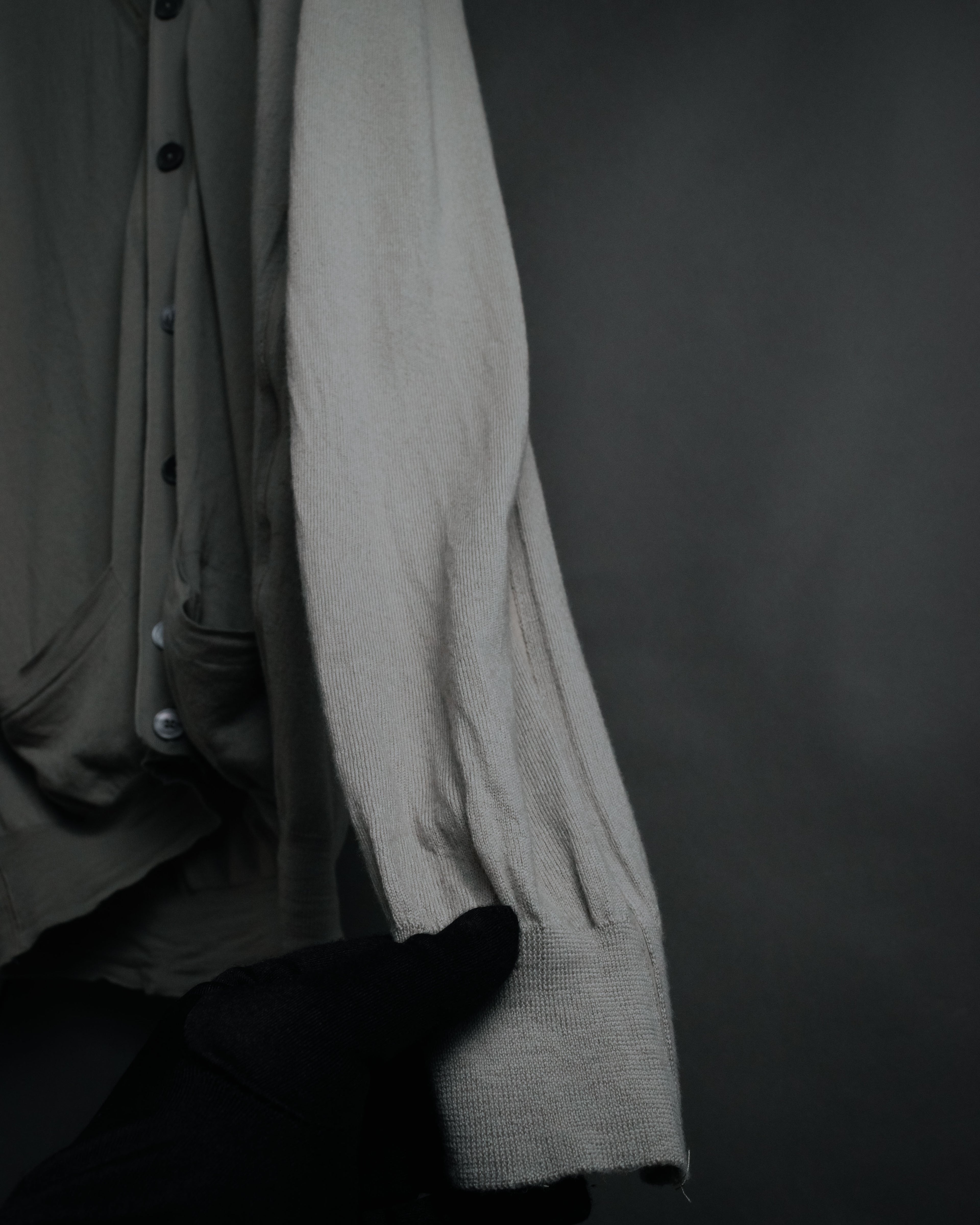 “HERMES” 2000’s Lambskin trimmed high gauge wool cardigan