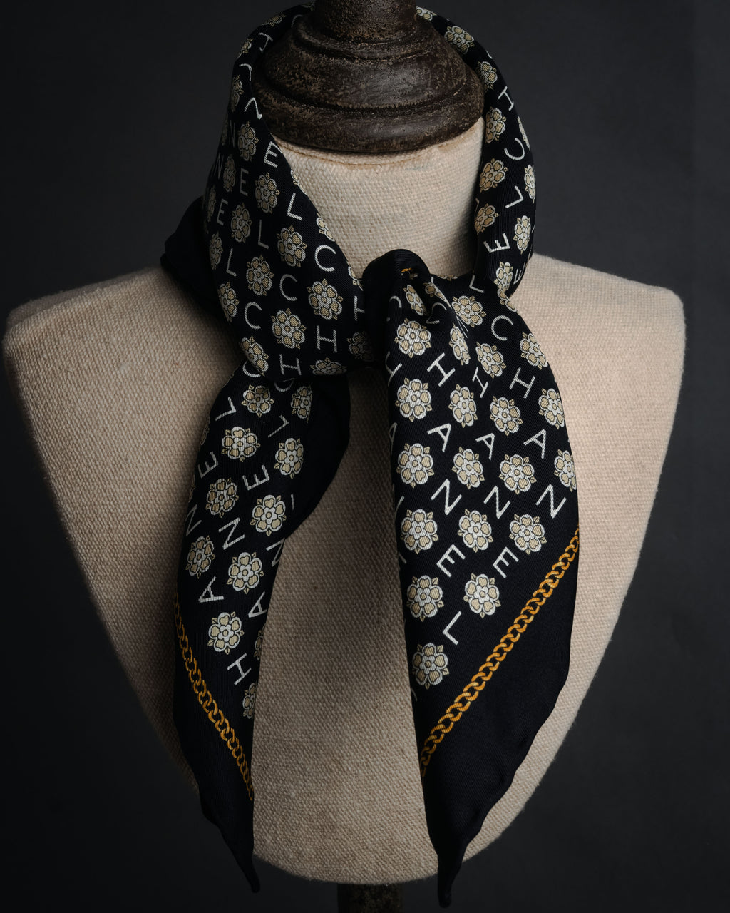 “CHANEL” 90’s-00’s Camellia logo silk scarf