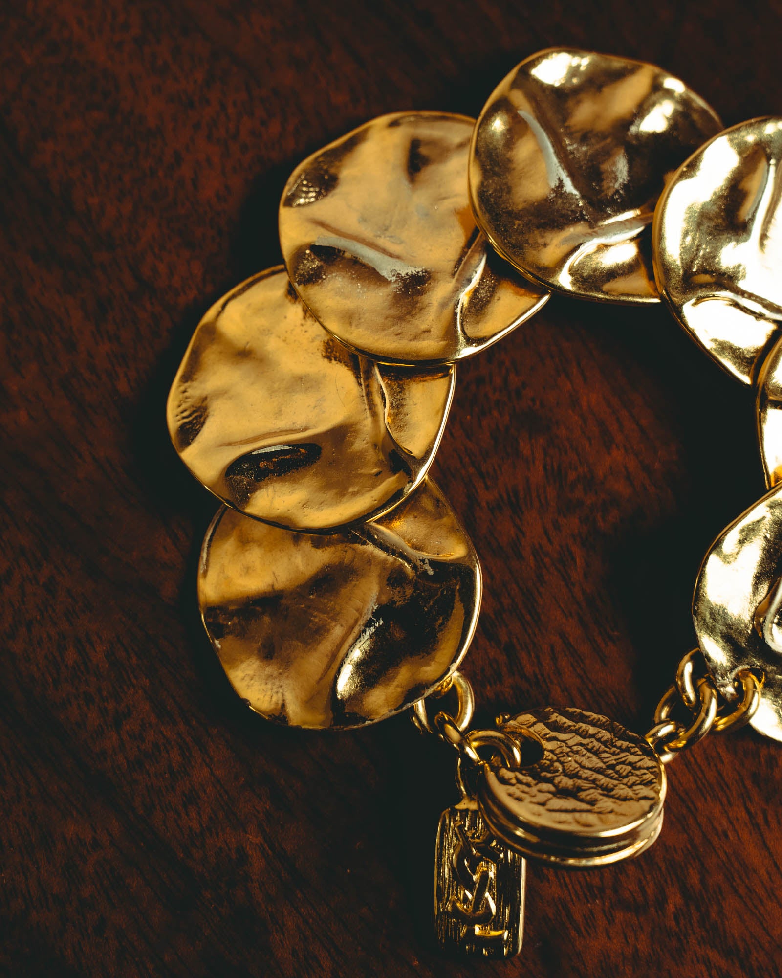 -SPECIAL- “Yves Saint Laurent” 80’s-90’s Hammered gold coin link bracelet