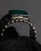 "Vintage green stone top silver ring"