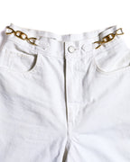 CELINE/ Triomphe Waist Designed Denim Shorts White