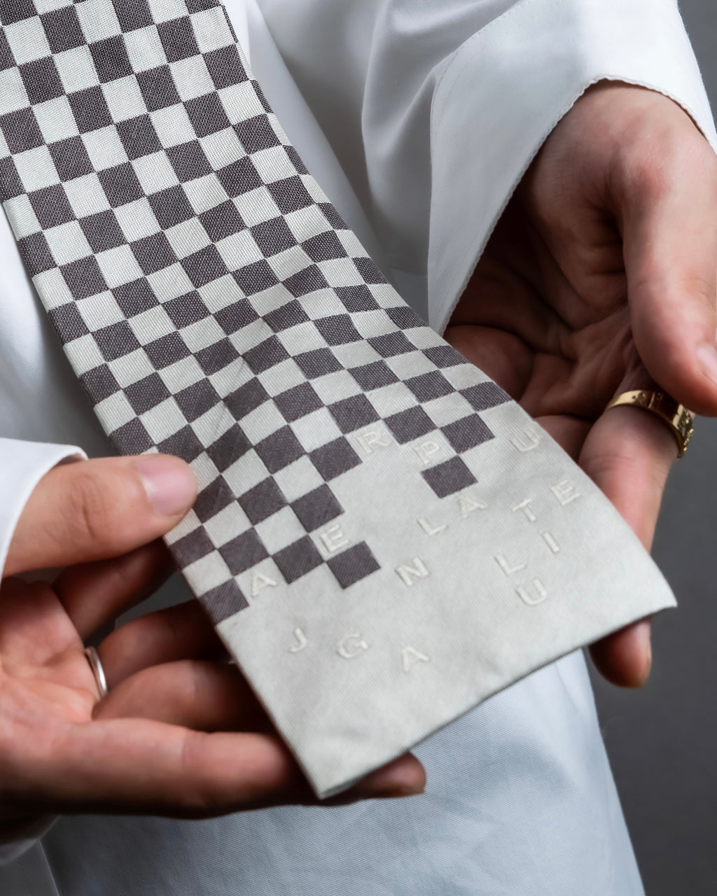 "JEAN PAUL GAULTIER" Check pattern anagram logo engraved square tie