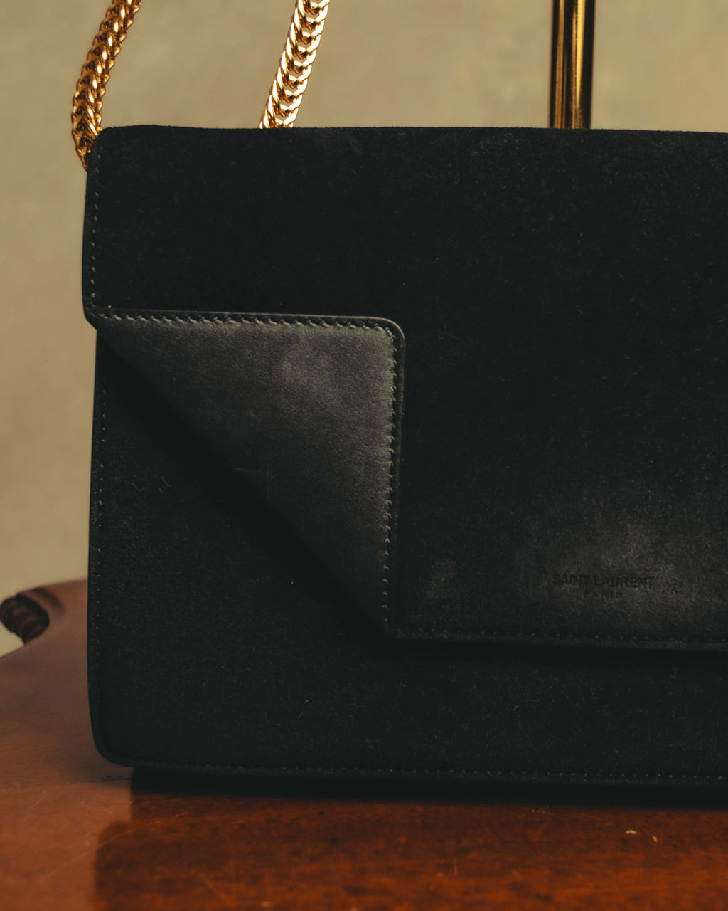 -SPECIAL- "Saint Laurent" 2013-2017 Betty suede and leather geometric flap chain shoulder bag