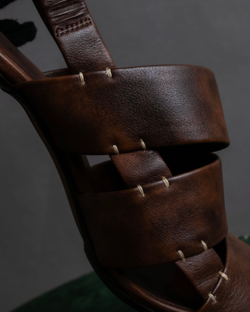 "CELINE" Layered belt detail leather heel sandals