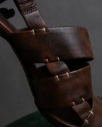 "CELINE" Layered belt detail leather heel sandals