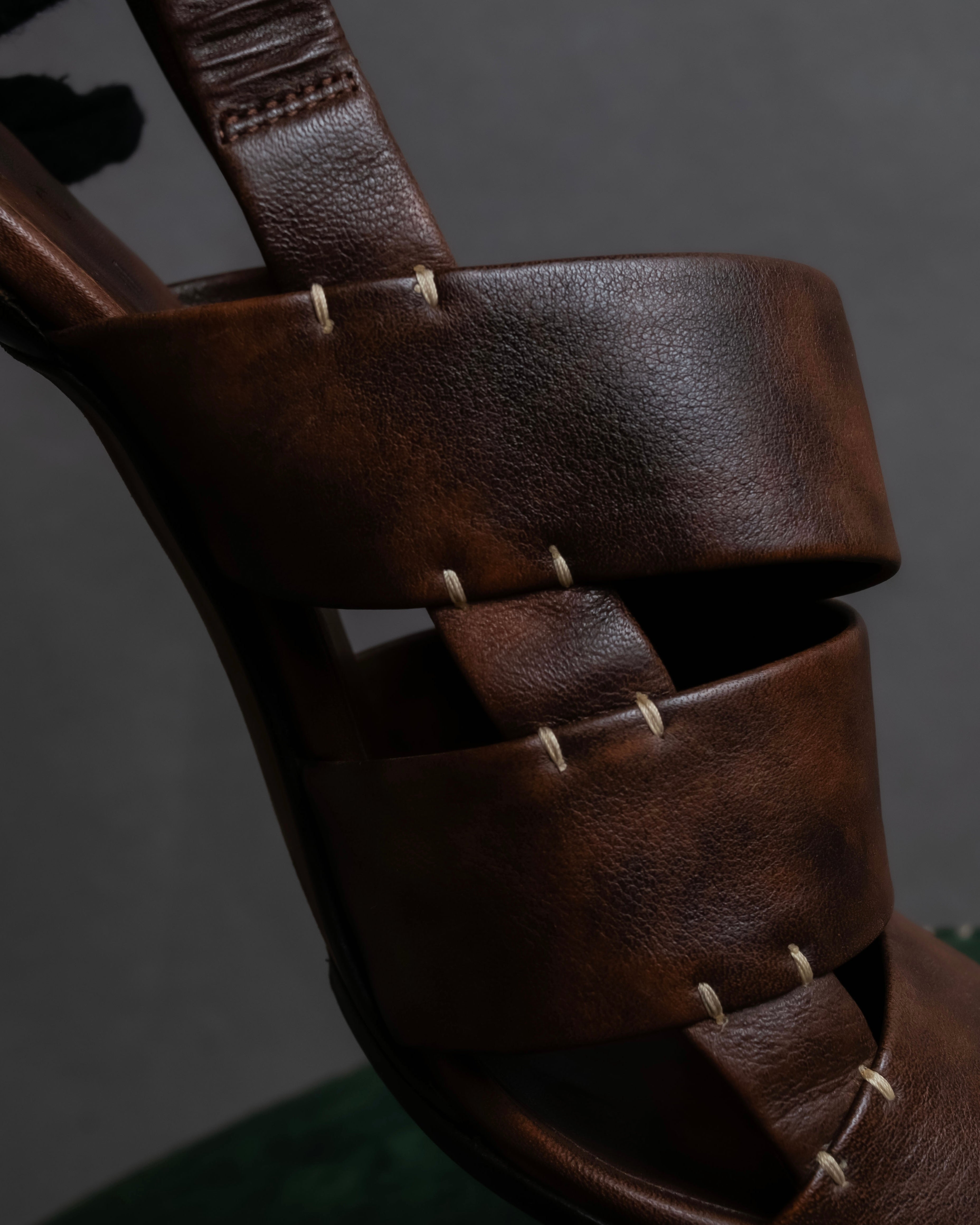 "CELINE" Layered belt detail leather heel sandals