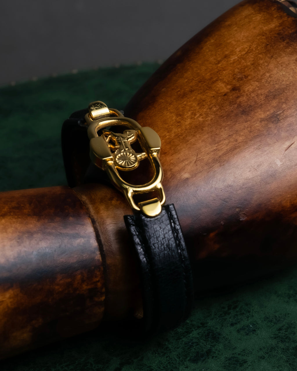 "CELINE" Horse-drawn carriage motif buckle leather bracelet