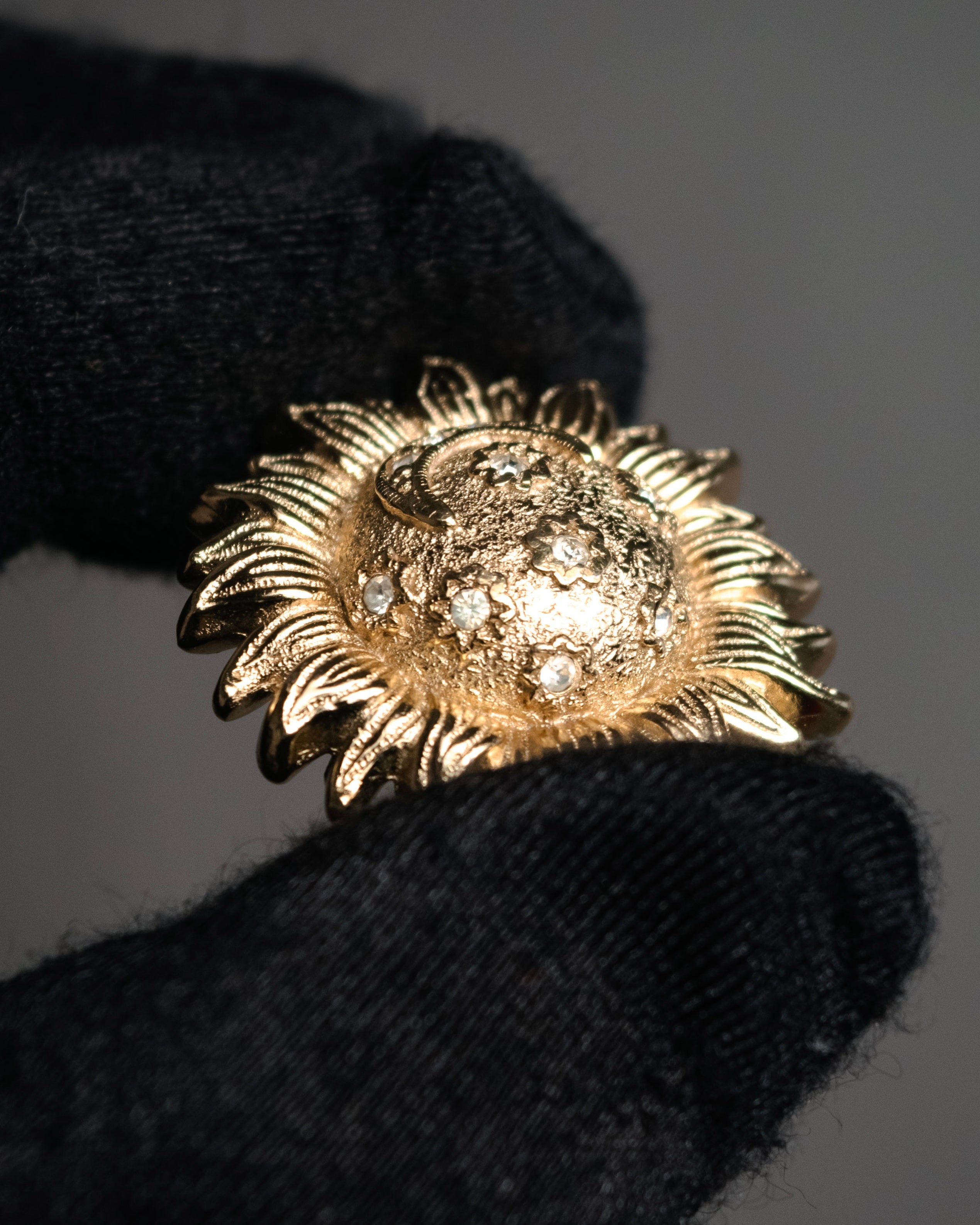 “Christian Dior” 80’s–Early 90’s Sun and moon motif rhinestone brooch