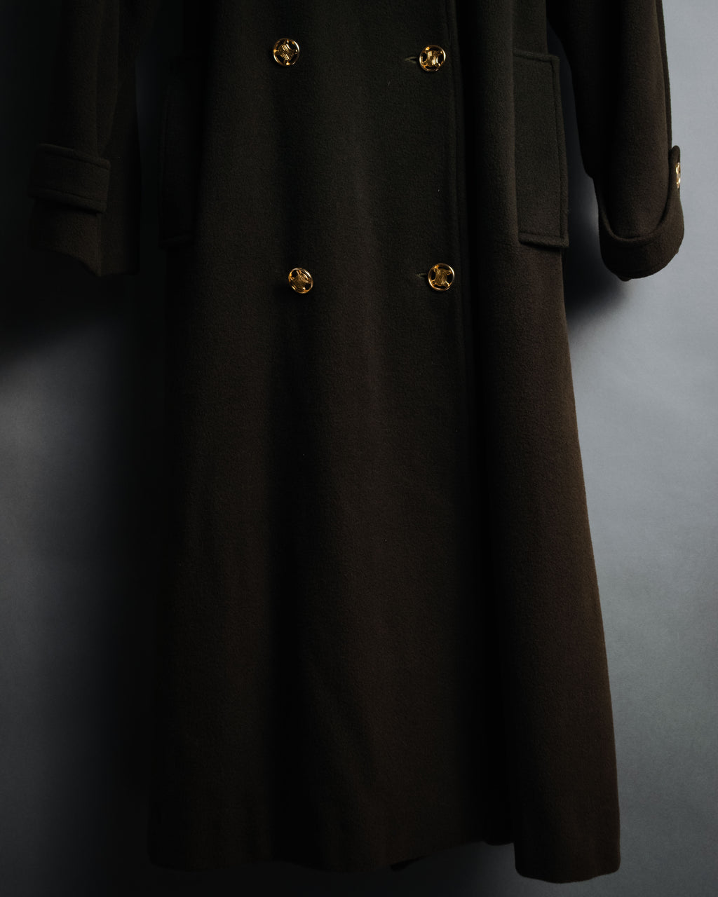 –SPECIAL– "CELINE" 80’s-90’s Triomphe button double breasted long coat