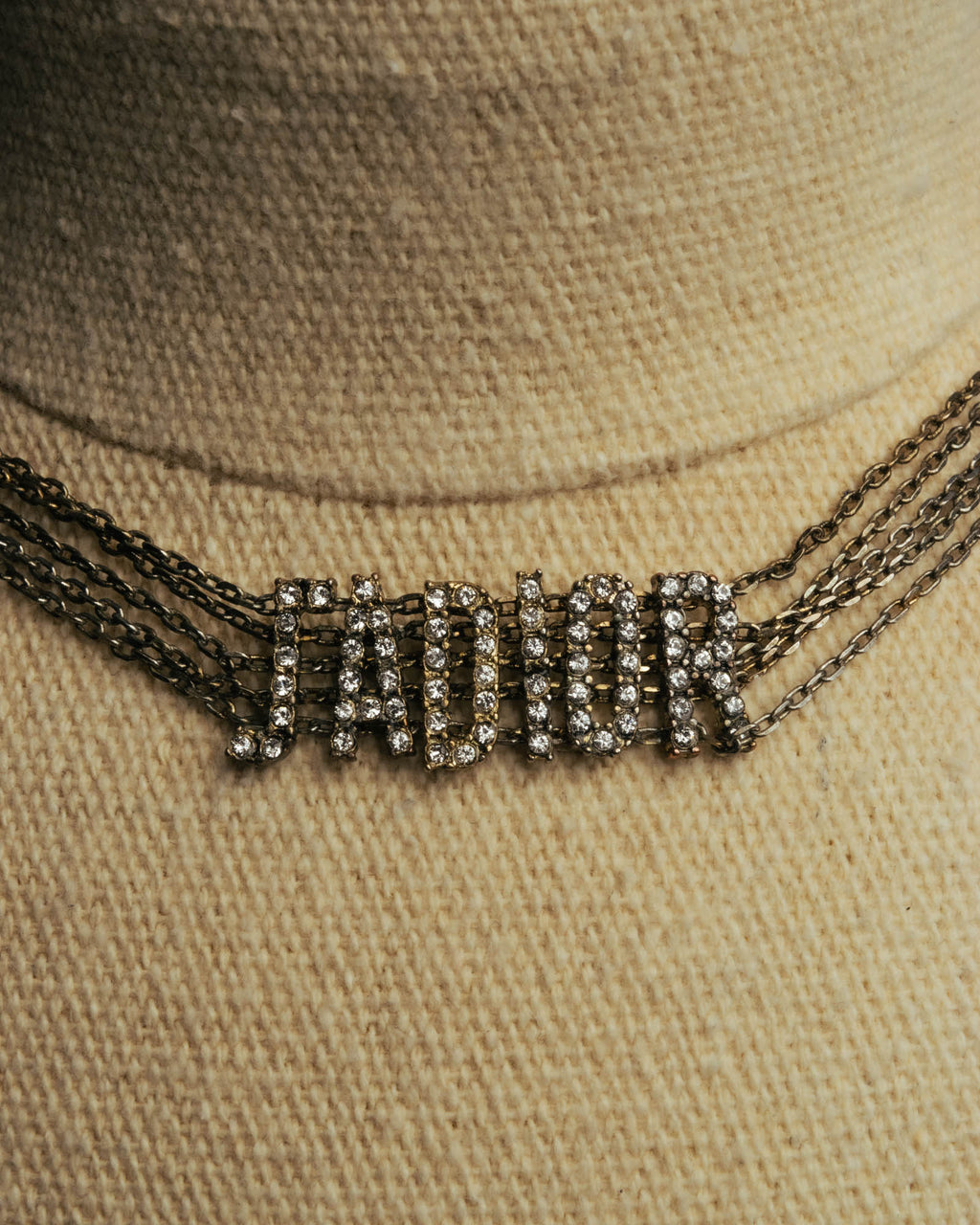 "Christian Dior" Rhinestone logo choker necklace