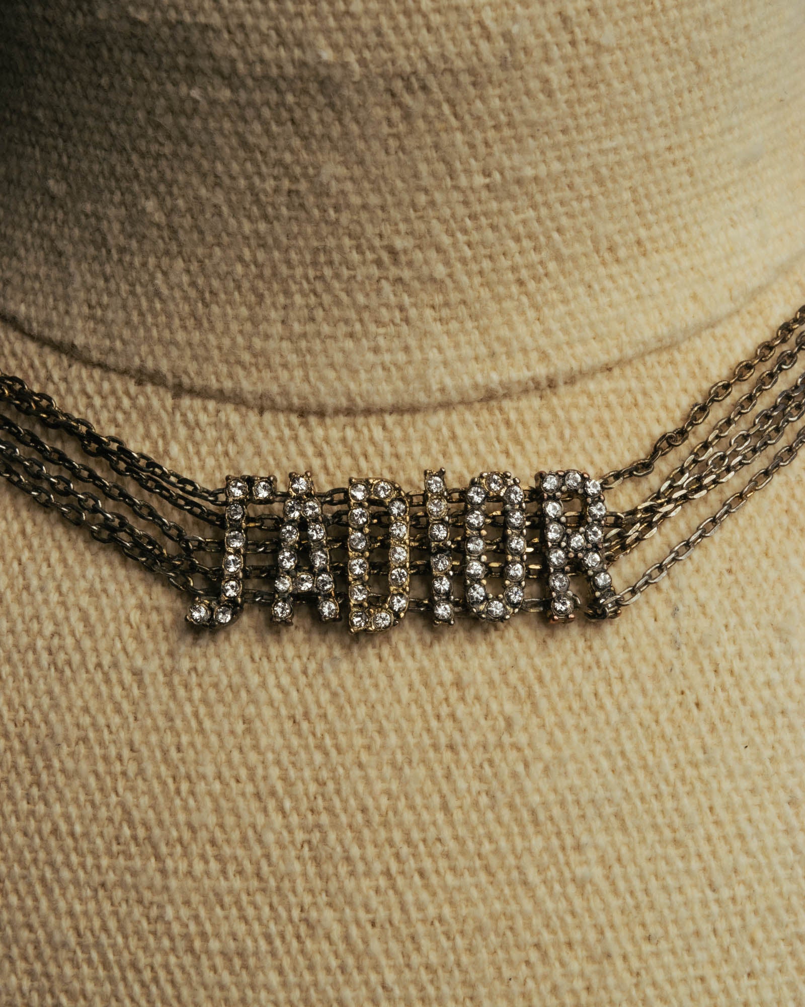 "Christian Dior" Rhinestone logo choker necklace