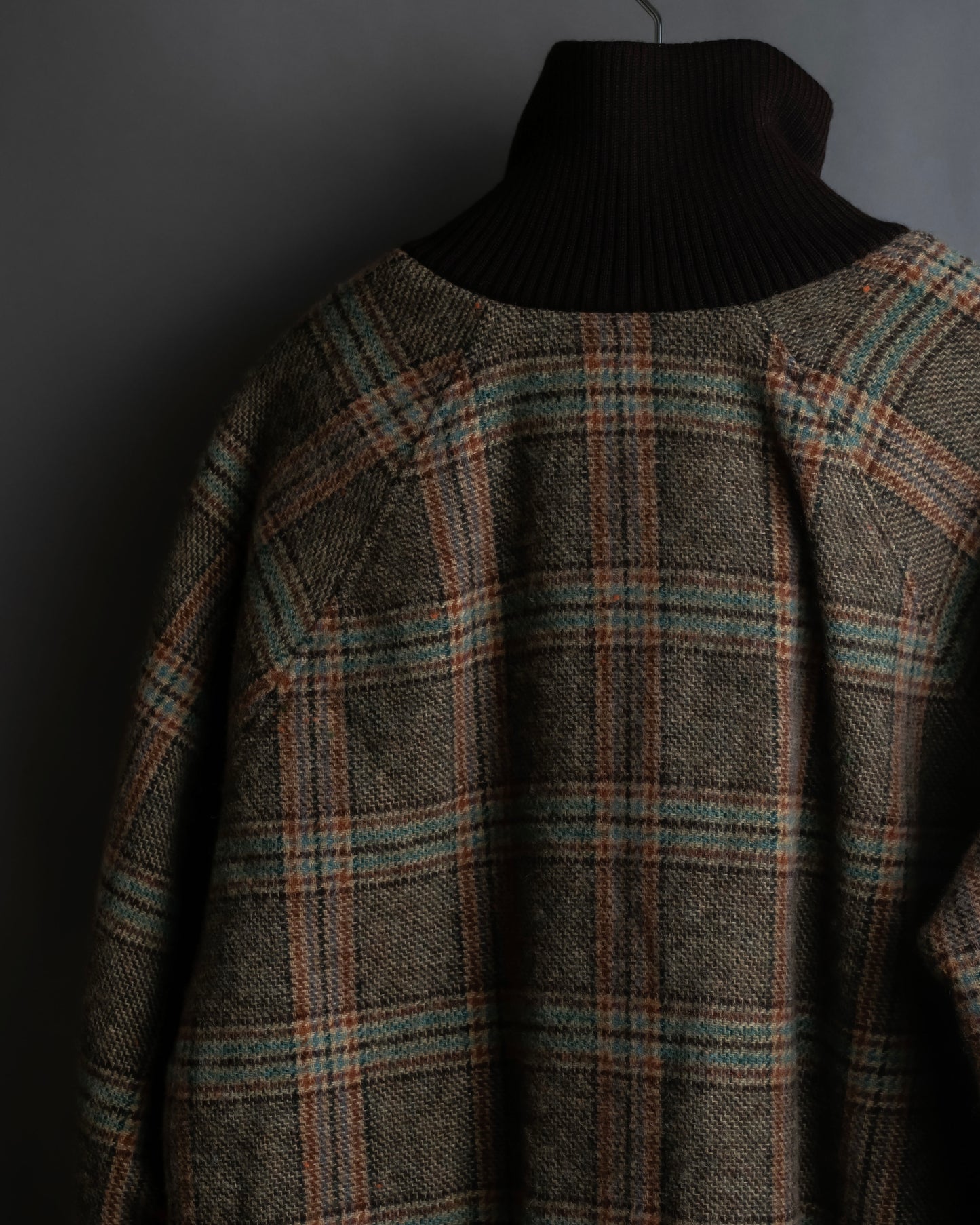 "ETRO" Multi-check pattern high neck ribbed knit blouson