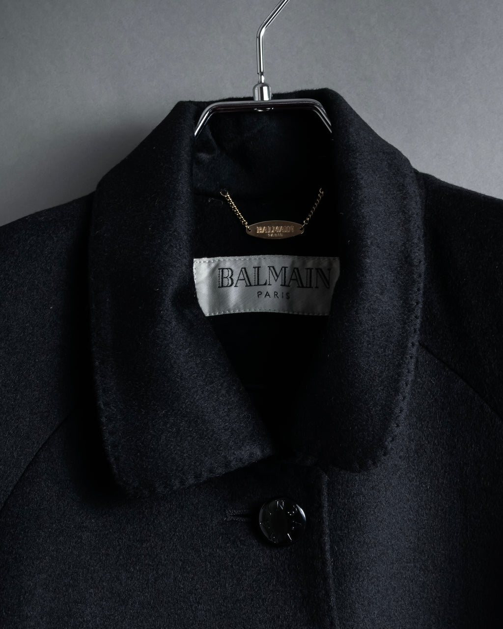 "BALMAIN" Raglan sleeve 100% cashmere stand collar coat