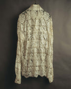 -SPECIAL- "CHANEL" 10's-20's Embellished floral lace and pearl check oversized shirt