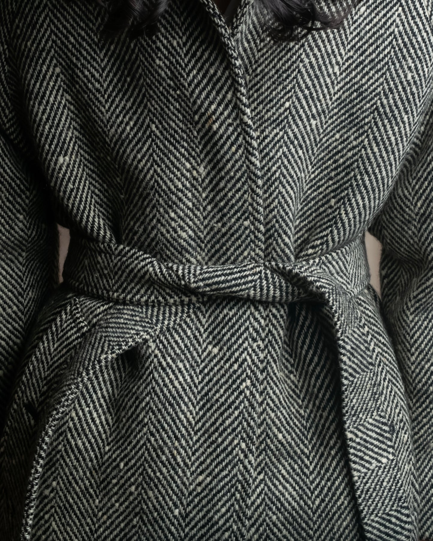 "BURBERRYS" Herringbone belted design soutien collar coat