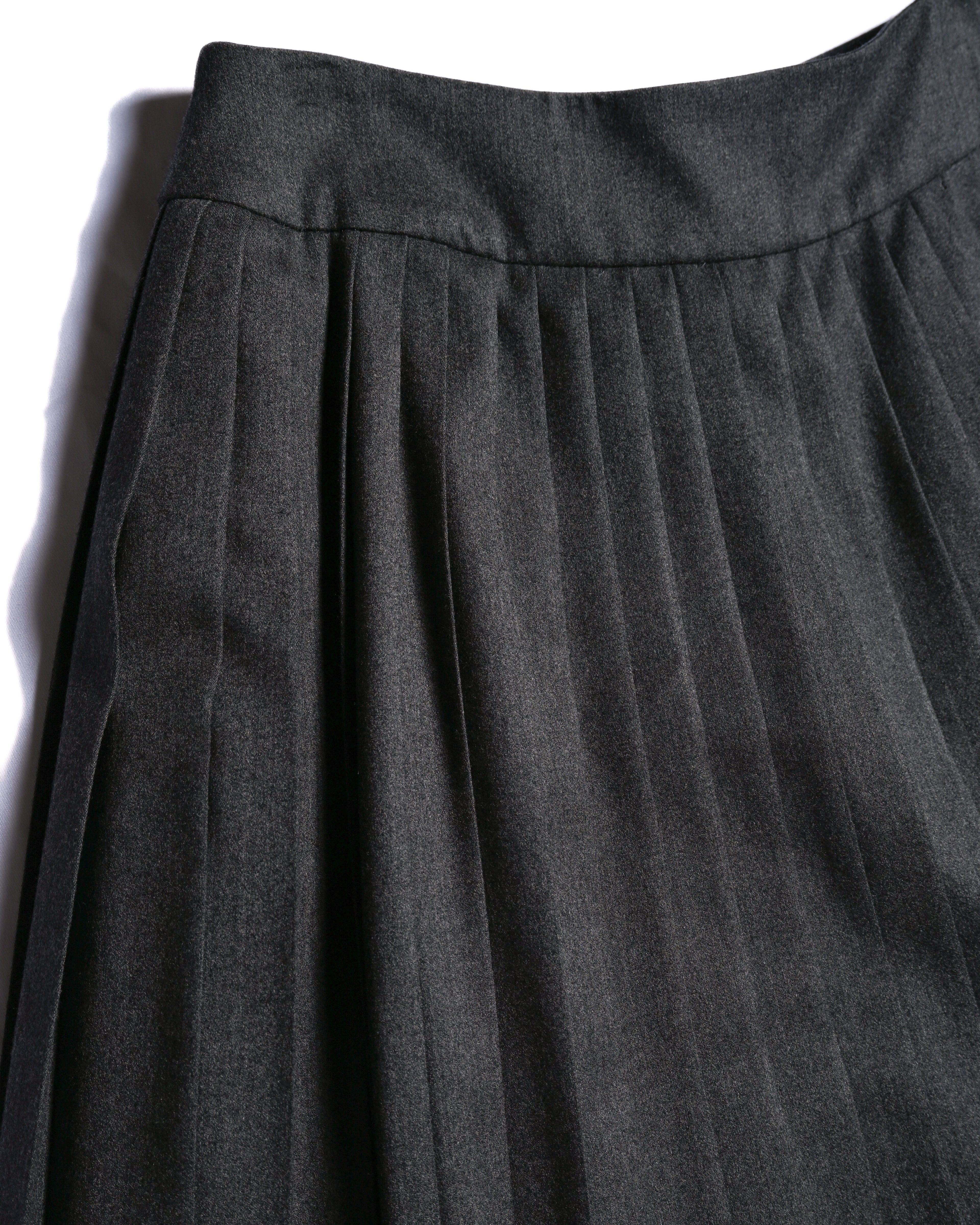 Christian Dior (SAMPLE)/ Archived Pure Wool Luxury Long Pleats Skirt Gray