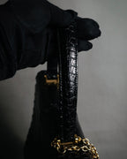 "Yves Saint Laurent" 90’s croc embossed whipstitch trapeze handbag