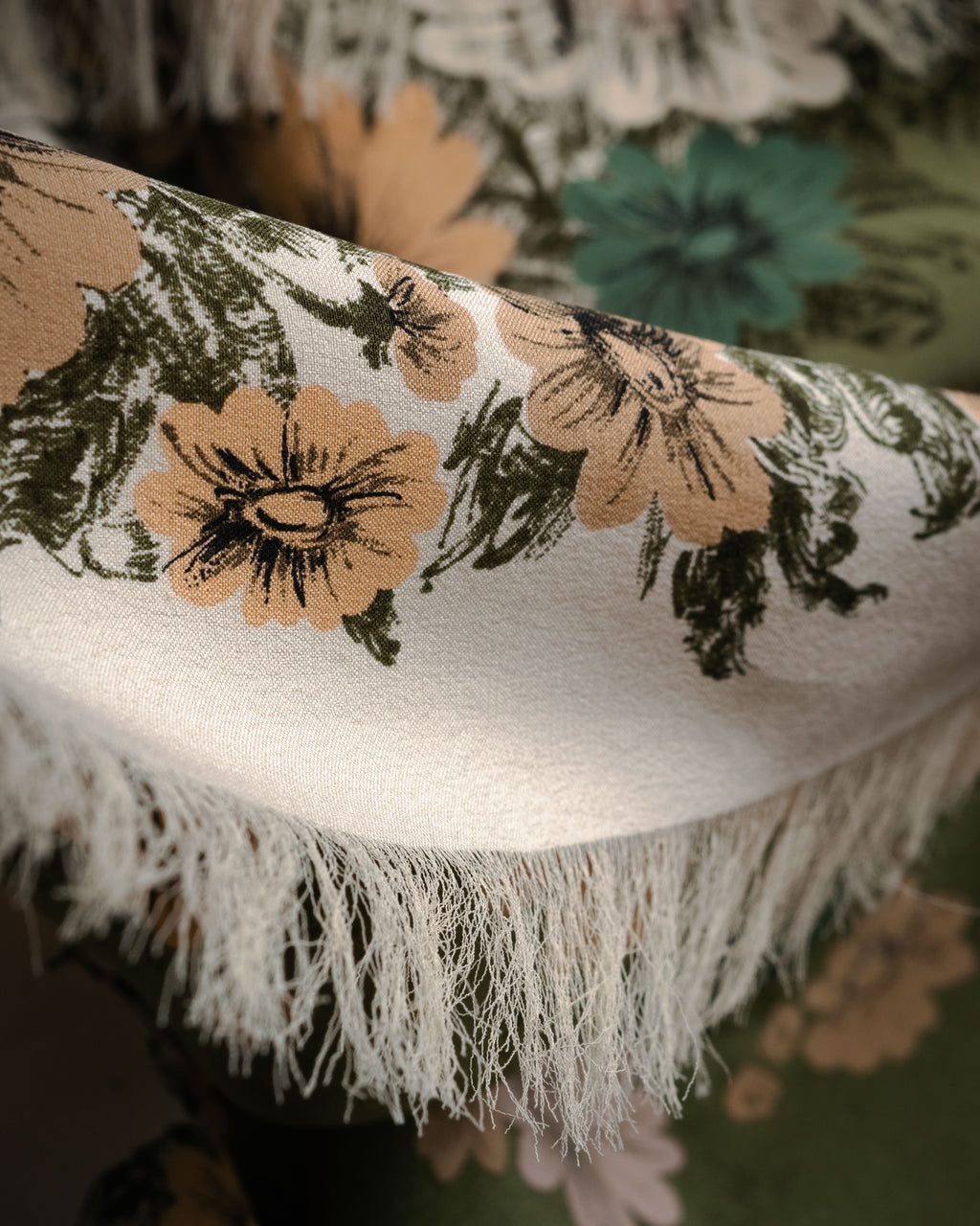 “Salvatore Ferragamo” 90’s Botanical fringe shawl