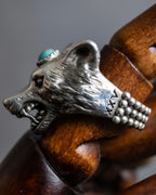 "GUCCI" Anger Forest series wolf motif turquoise stone design silver ring