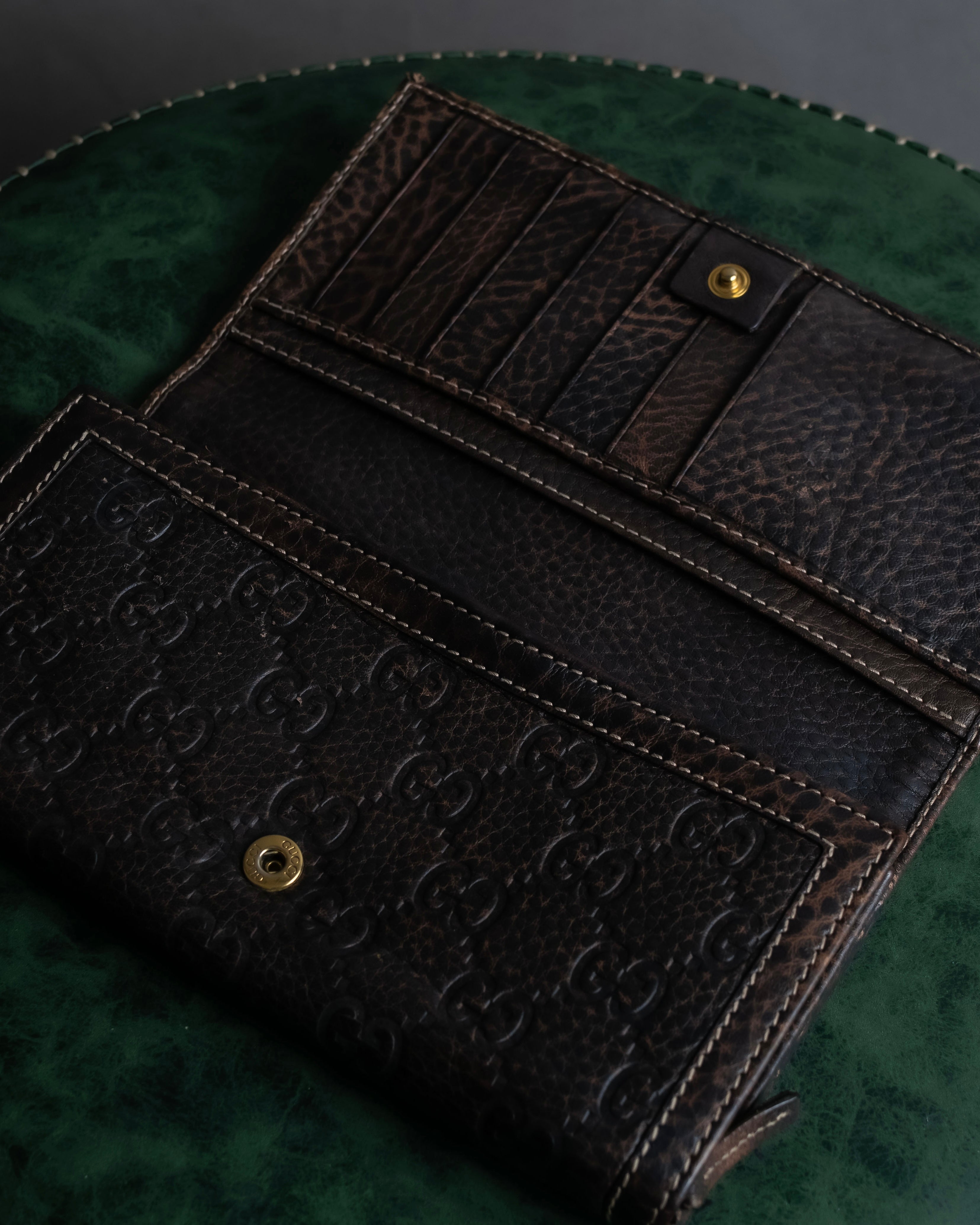 "GUCCI" GG mark embossed leather horsebit long wallet