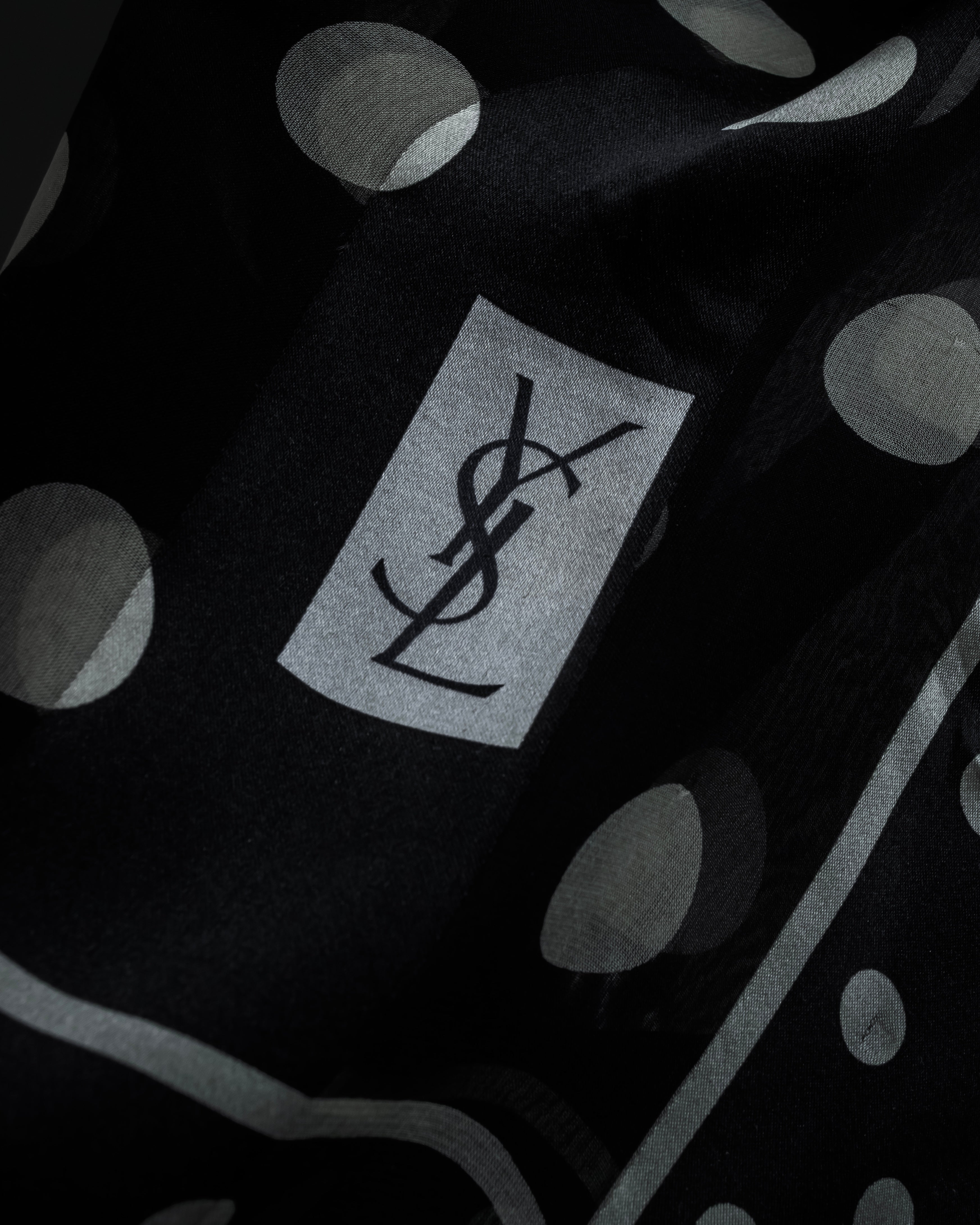 "YVES SAINT LAURENT" Large polka dot silk long scarf