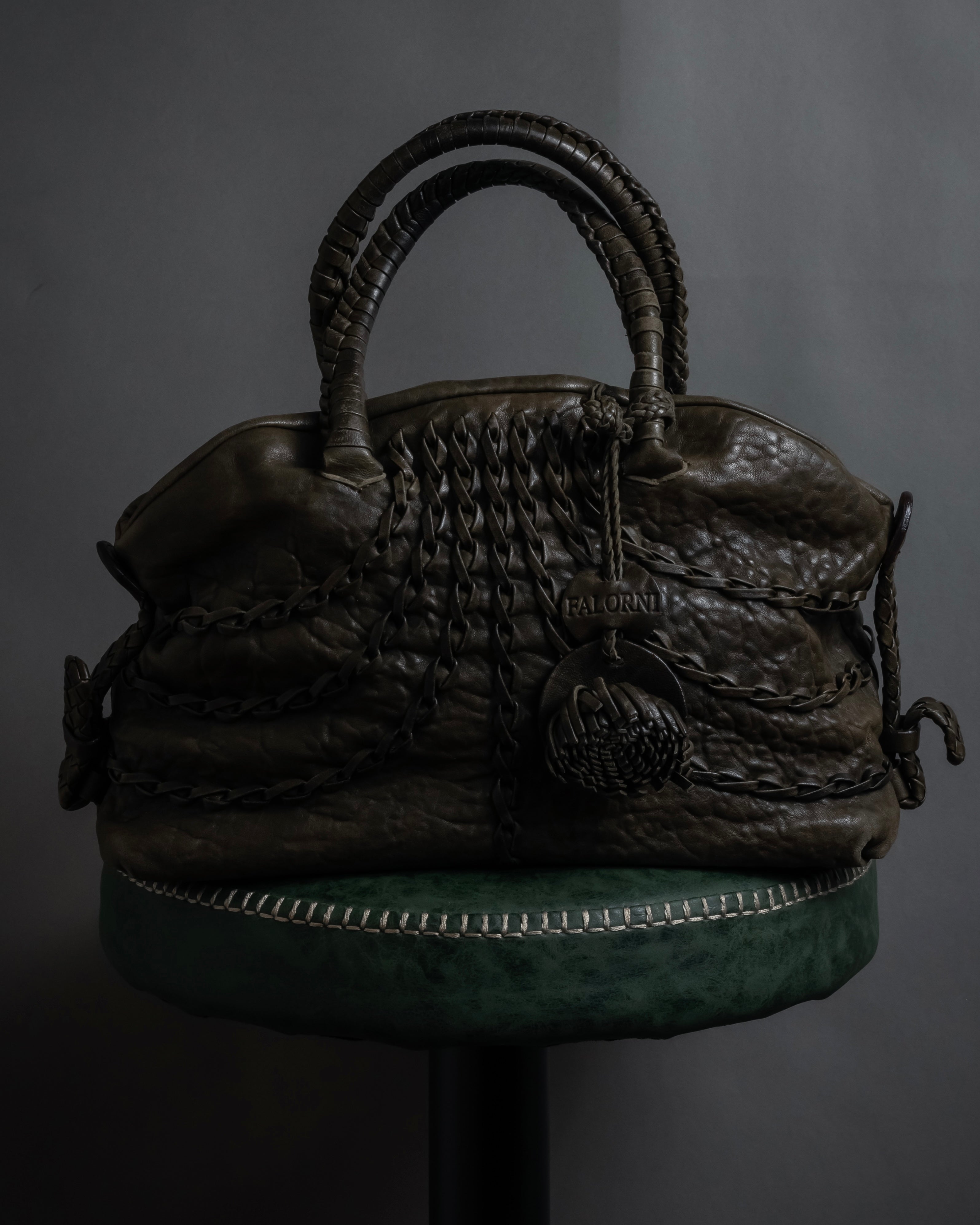 "FALORNI" Braided leather dome boston bag