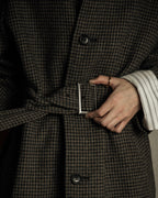 "tricot COMME des GARCONS" Leather collar design houndstooth pattern oversized long coat