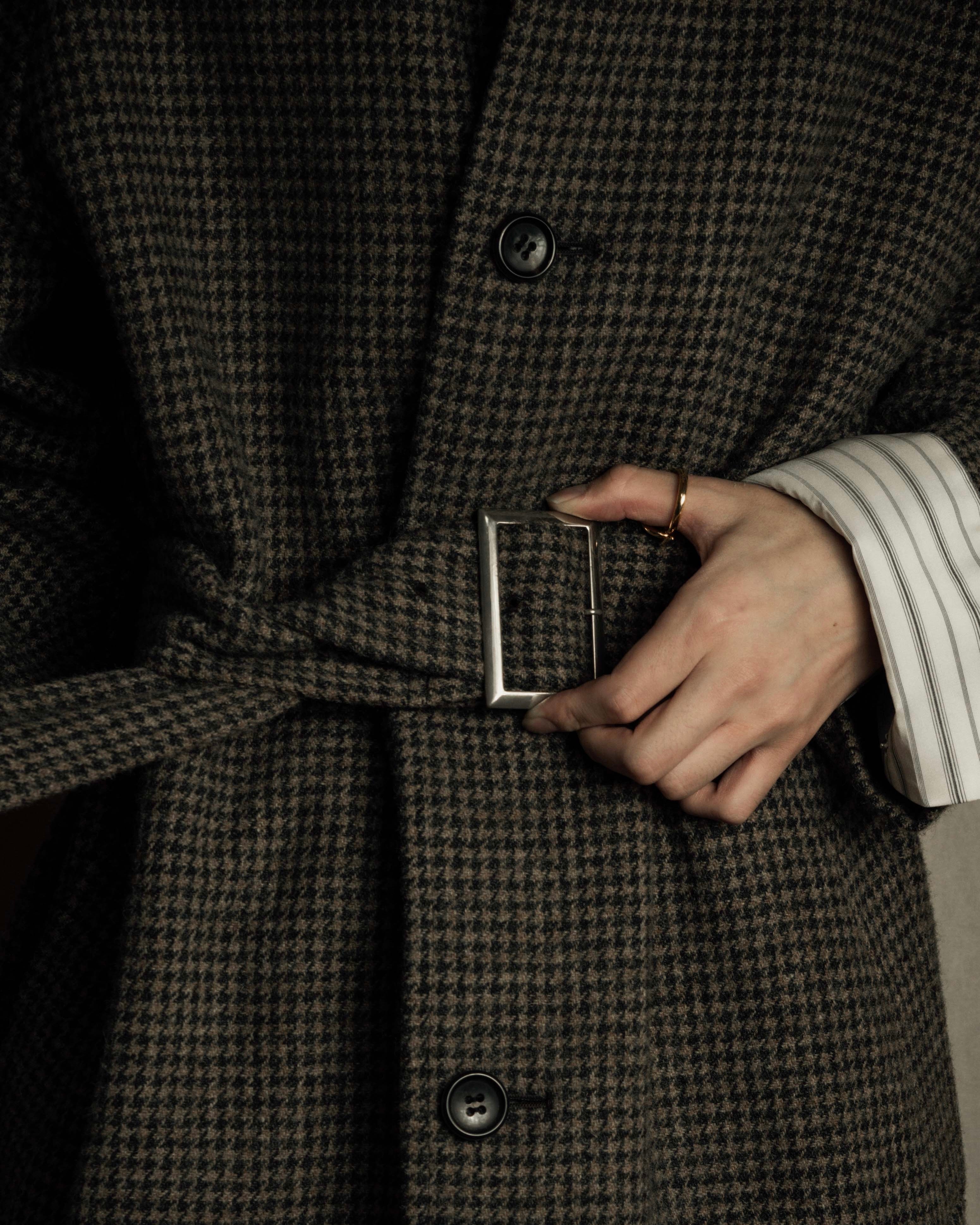 "tricot COMME des GARCONS" Leather collar design houndstooth pattern oversized long coat