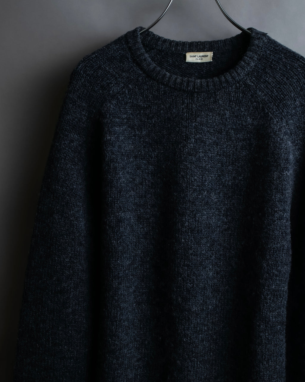 "Saint Laurent" Long-haired wool charcoal tone knit pullover