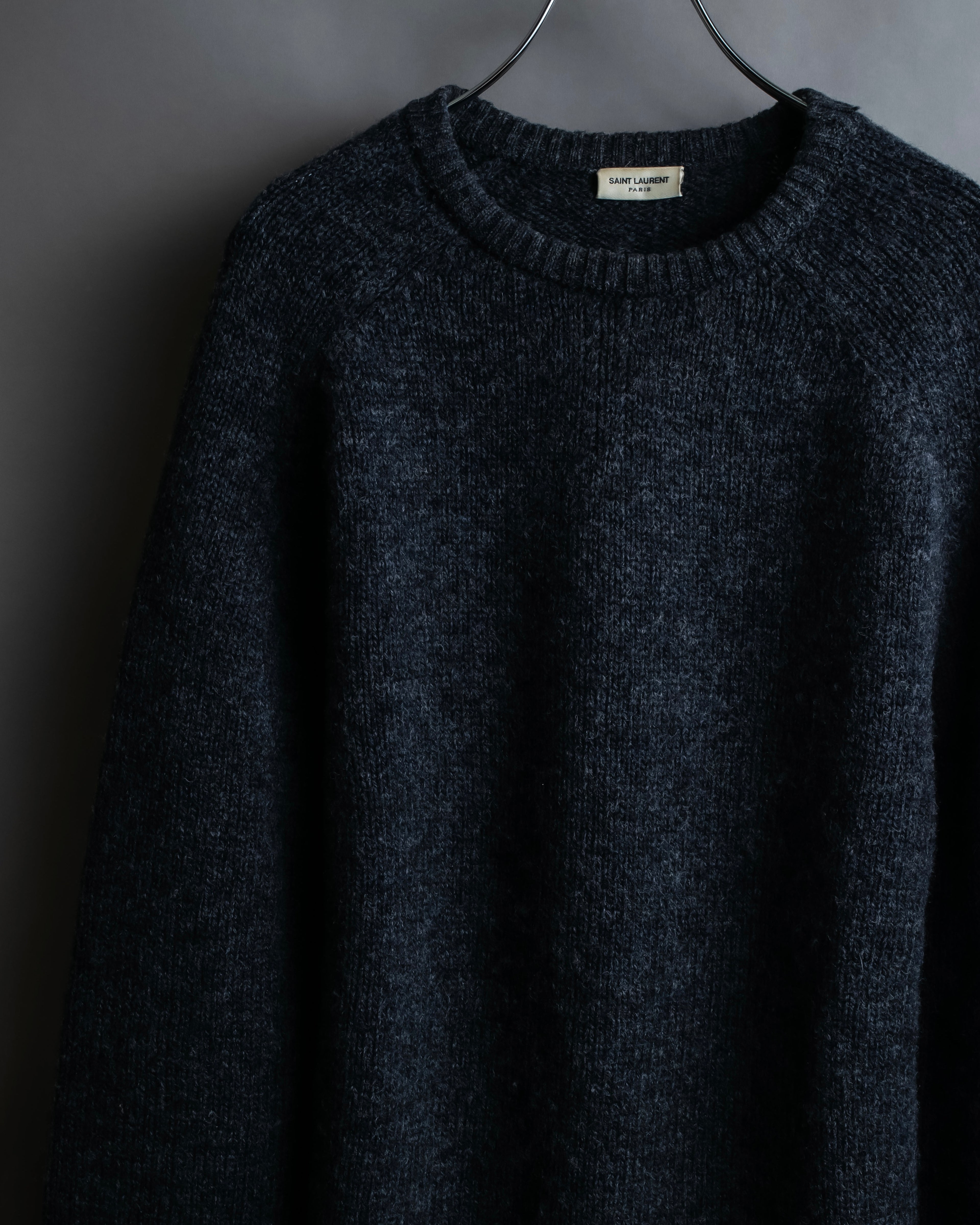 "Saint Laurent" Long-haired wool charcoal tone knit pullover