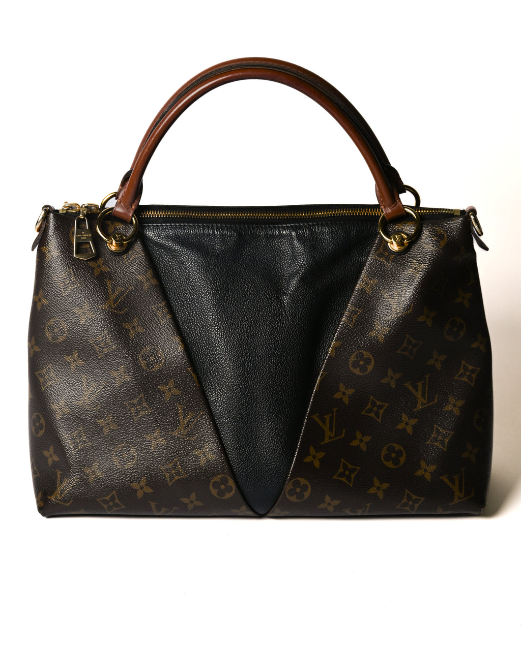 LOUIS VUITTON/ “V Tote mm” Monogram Canvas & Leather Handbag