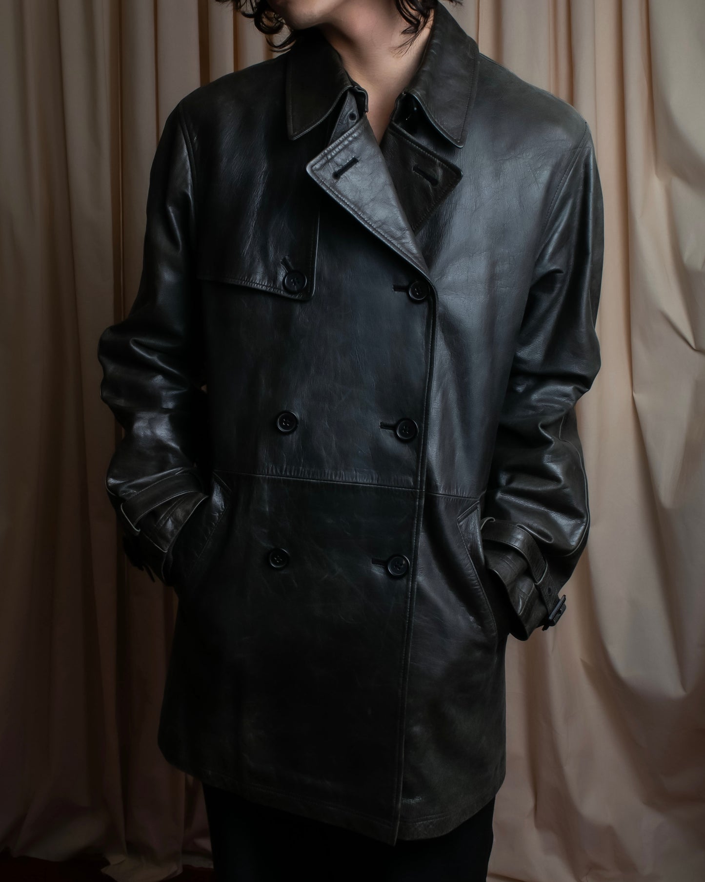 "PAUL SMITH" Military detail double-breasted sheepskin leather coat