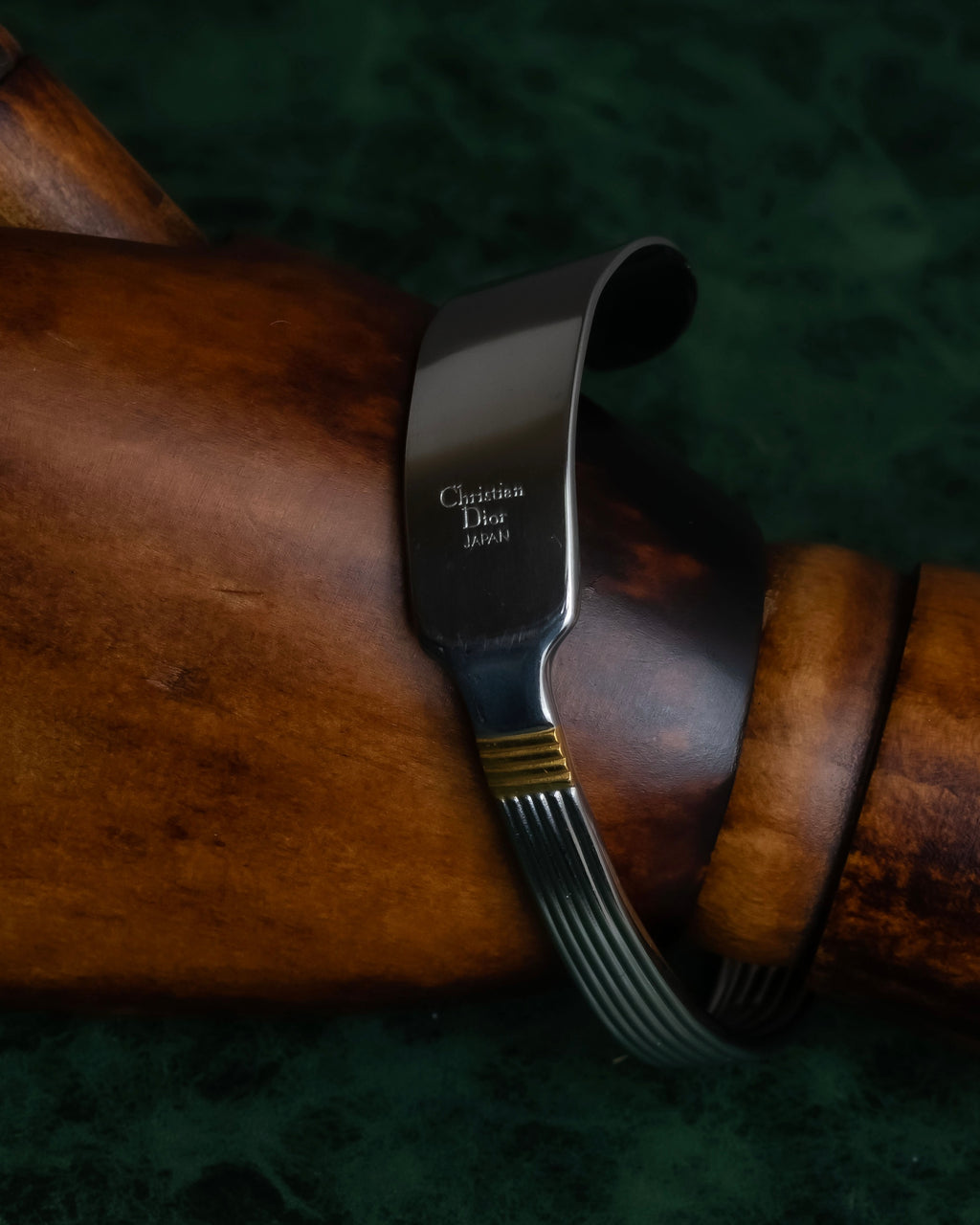 "Christian Dior" Ribbed design gold combination polished silver bangle