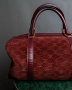 "CELINE" Triomphe motif Bordeaux color suede boston bag