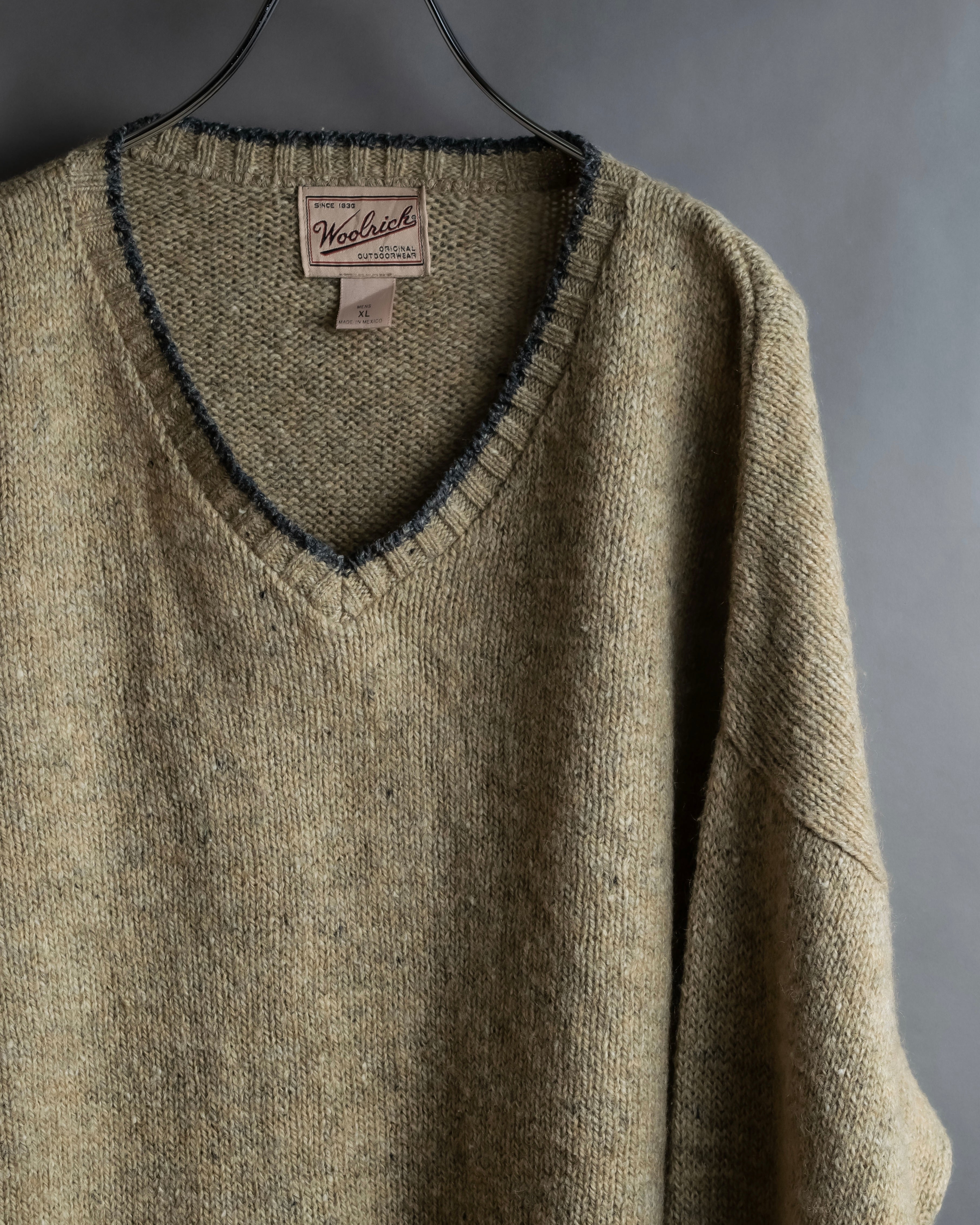 "Vintage oversized ribbed V-neck knit pullover"