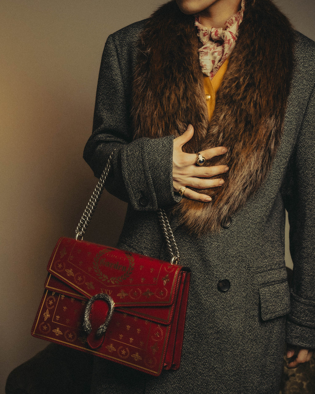 -SPECIAL- "GUCCI" 2010's-20's Collectible gucci garden embellished leather dionysus chain shoulder bag
