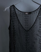 "RRL Ralph Lauren" Sequined beaded plant motif tulle sleeveless dress