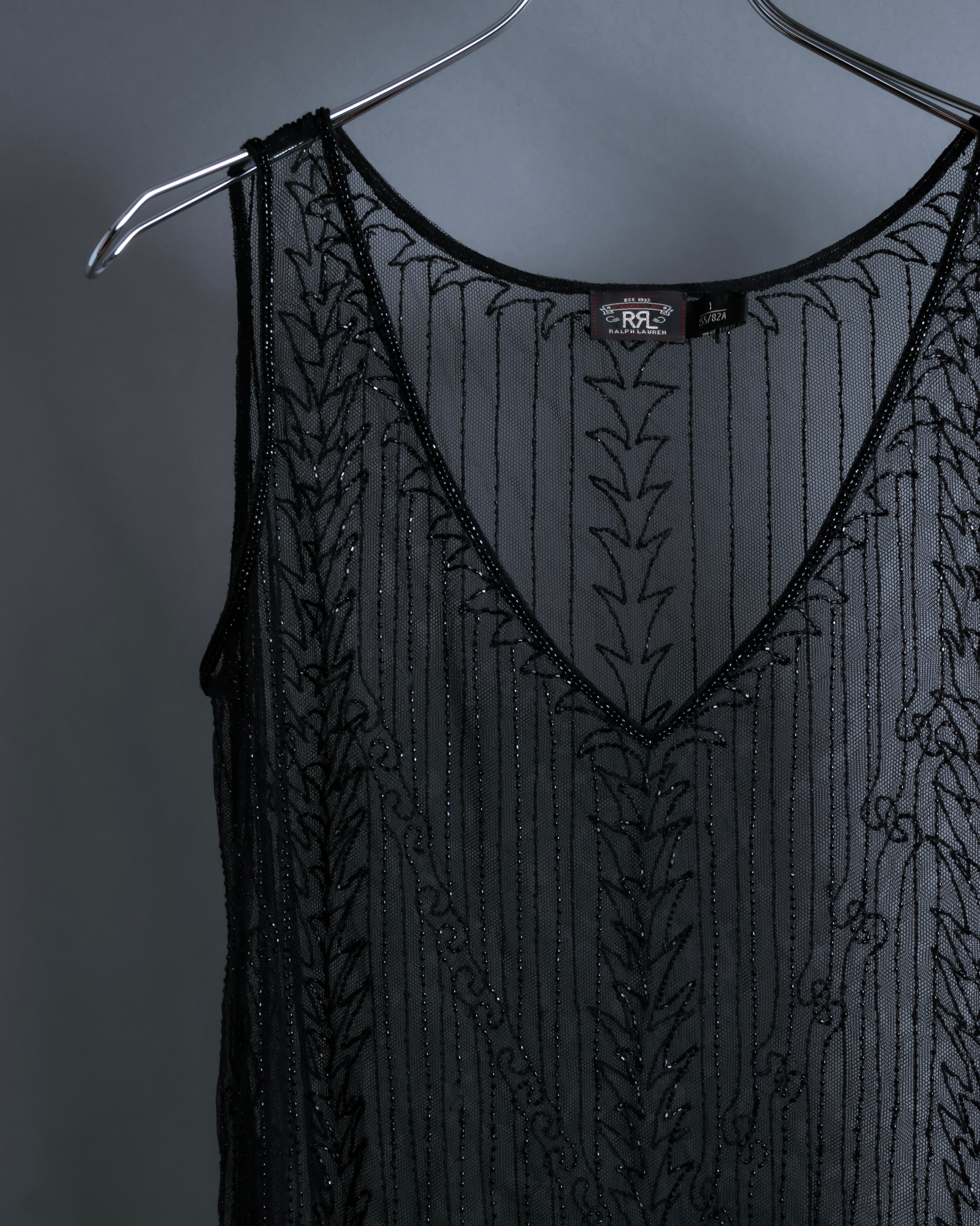 "RRL Ralph Lauren" Sequined beaded plant motif tulle sleeveless dress