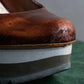 "PRADA" Brown leather stepped sole wedge heel pumps