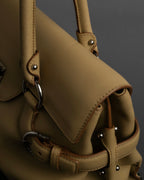 "Salvatore Ferragamo" Gancini motif greige color leather hand bag